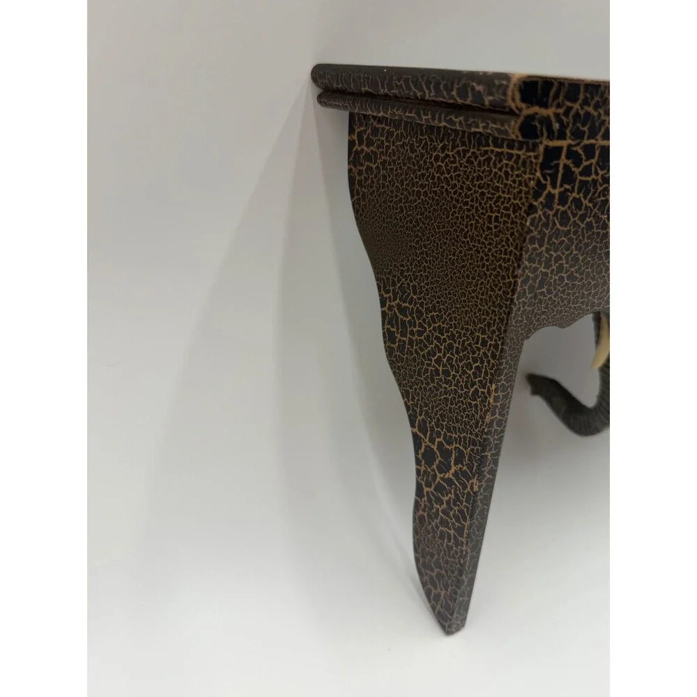 Vintage Elephant Head Wall Shelf Black Gold Crackle Safari Decor Floating Shelf